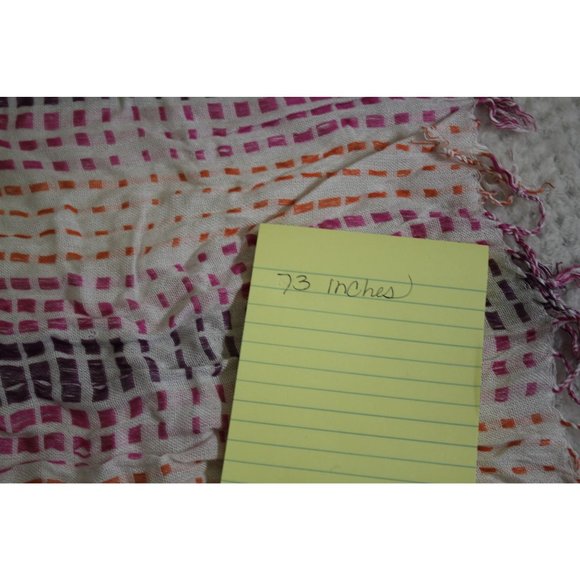 Scarf /73 inches / Cream scarf with purple, pink and orange. - Picture 8 of 8